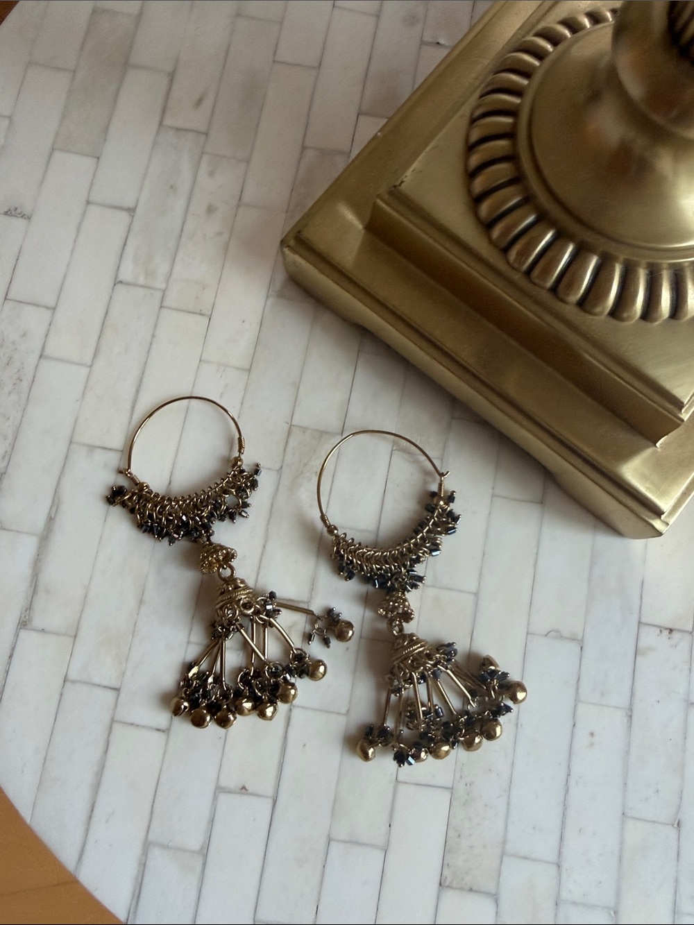 Gold-Tone Dangle Hoop Earrings with Bell Charms